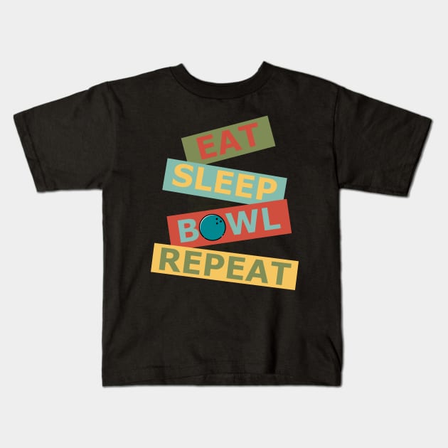 Eat Sleep Bowl Repeat Kids T-Shirt by AutomaticSoul